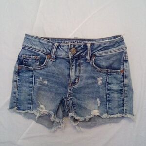 American Eagle Outfitters Light Blue Distressed Jean Shorts Size 0 Waist 24"